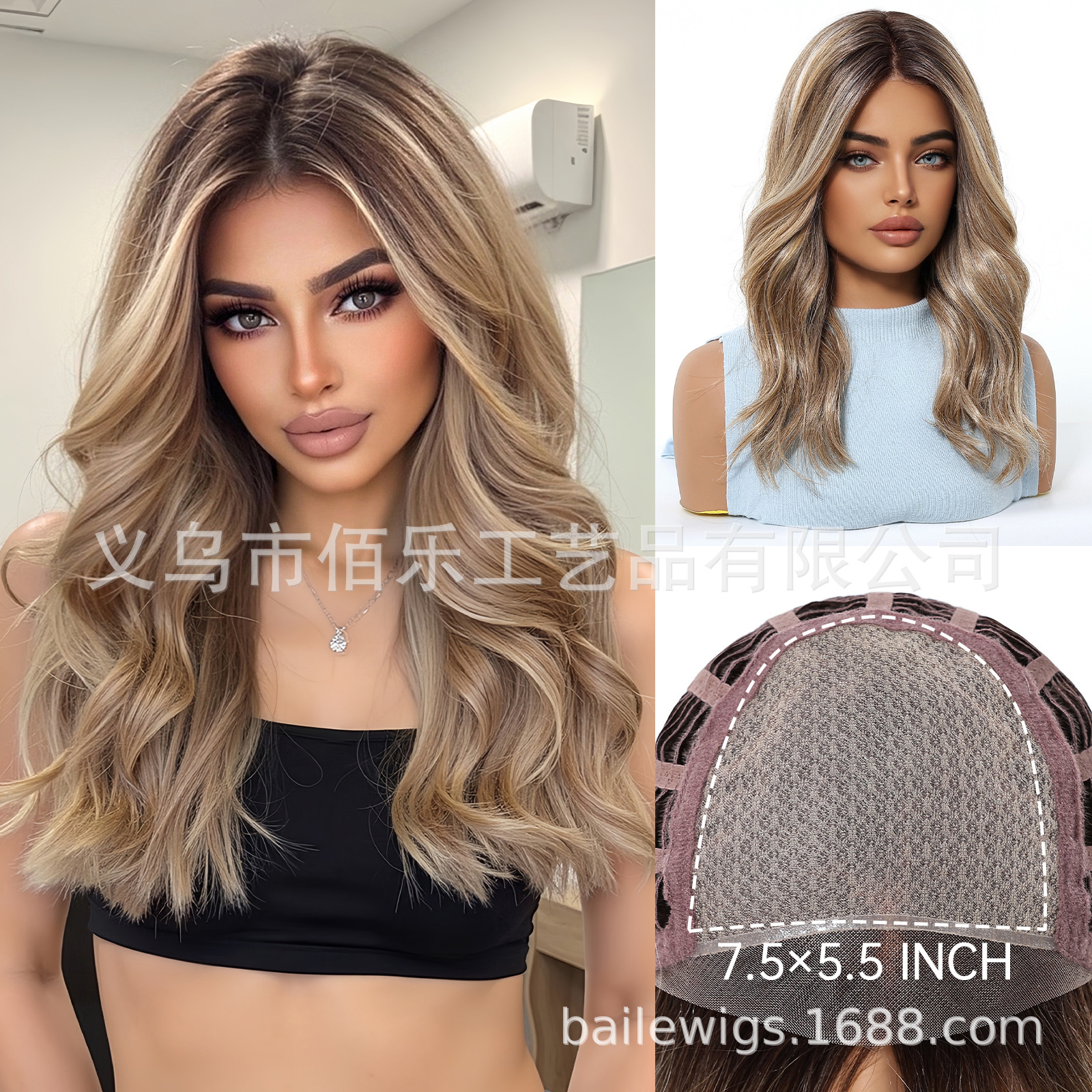 MONO gancho de mano peluca tiro real cabeza dorada capa degradada cabello largo y liso venta caliente europea y americana cubierta completa Wig