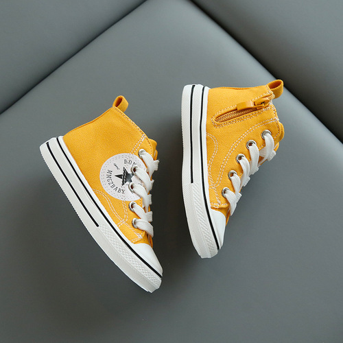 High-top canvas shoes for boys and girls, Korean style fashionable casual canvas shoes, student shoes, round toe side zipper sneakers, sports shoes