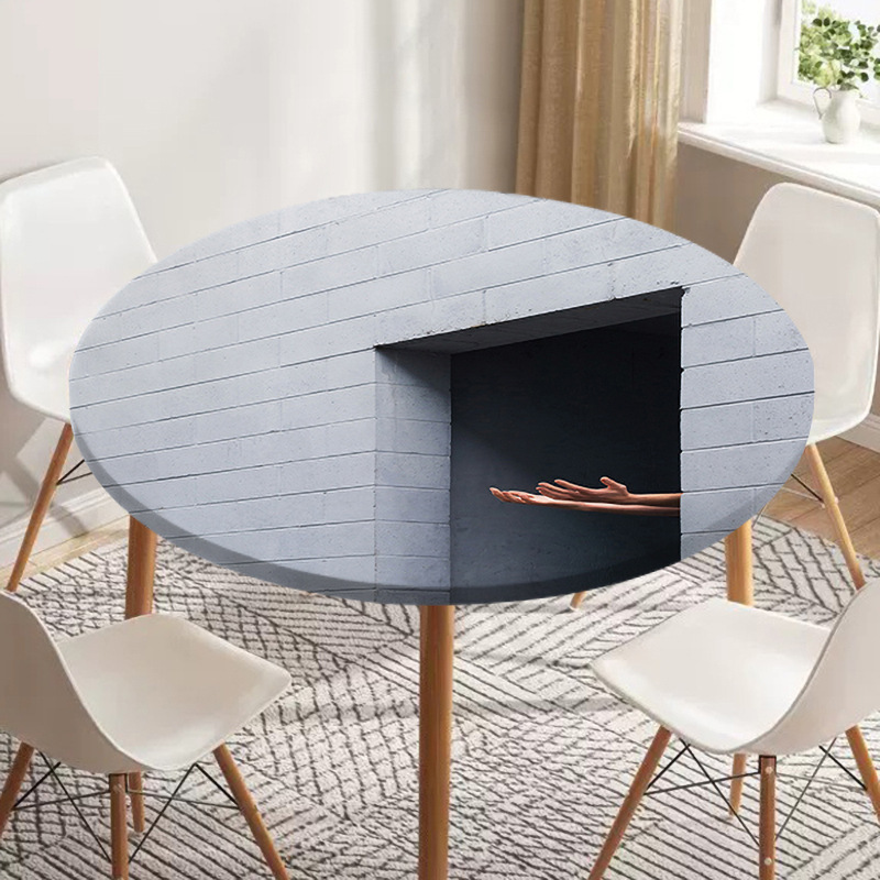 Customized Personalized Artistic Modern Round Dining Tablecloth with Elastic Band, Waterproof and Oil-Proof Table Cover, Minimalist Table Protector