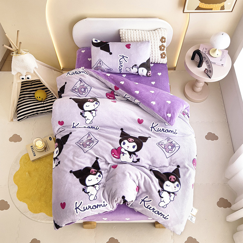 Kindergarten quilt three-piece set autumn and winter milk velvet double-sided Velvet Baby entering the garden six-piece coral velvet quilt