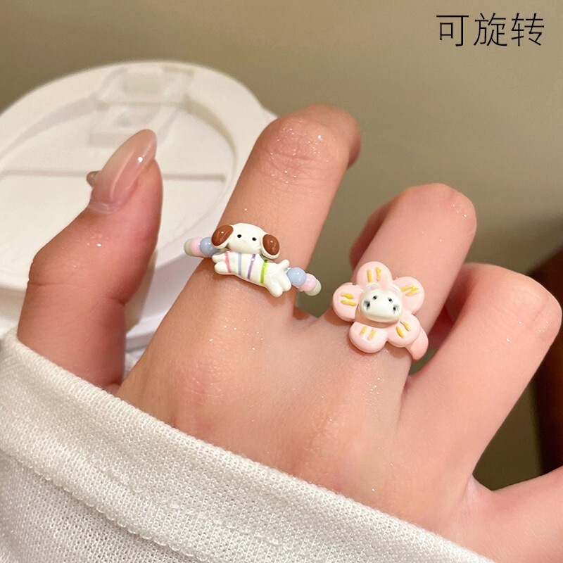 卡通乐园_风车小猫戒指女款多巴胺学生党食指戒小众设计叠戴指环|undefined
