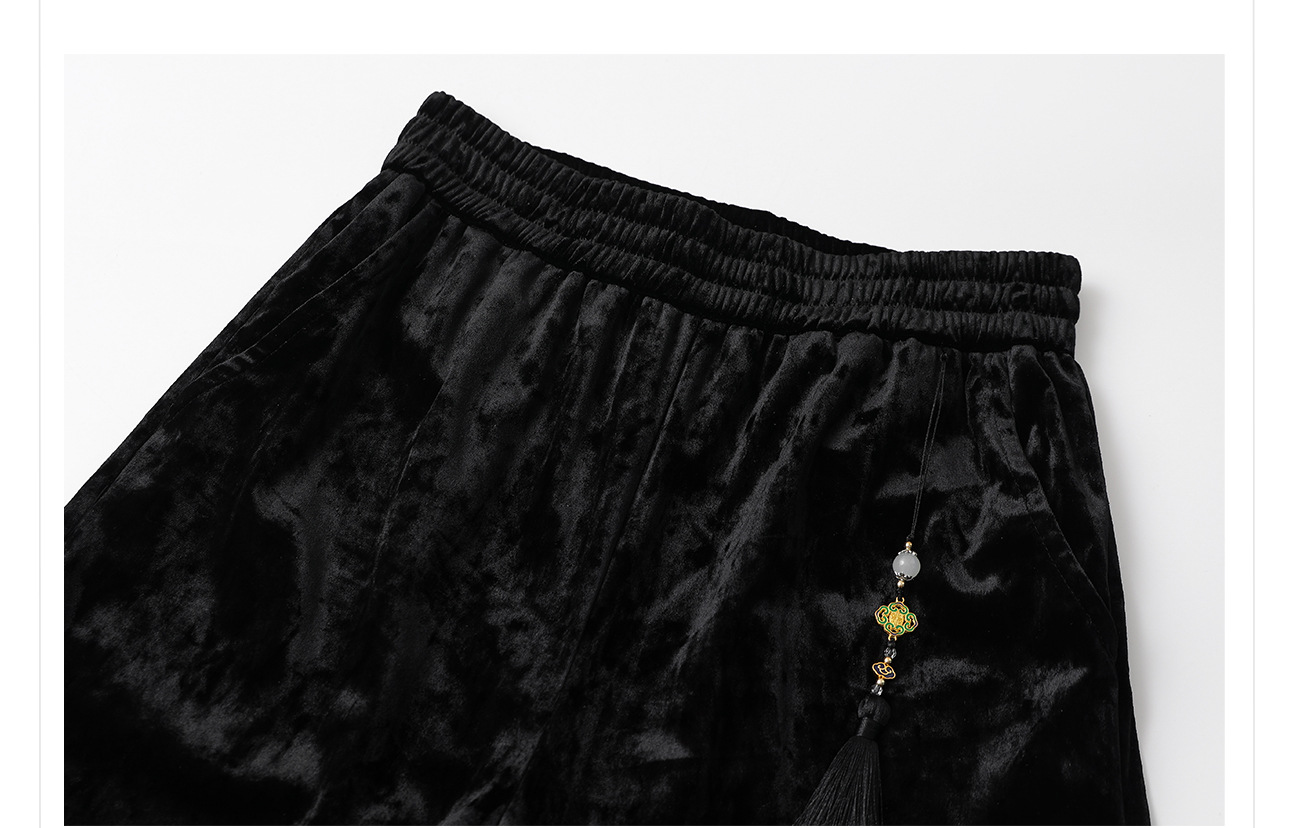 Quần ống rộng nhung lụa kiểu Trung Quốc mới, jacquard màu trơn, phong cách văn nghệ — Màu đen, Màu vàng, Màu hồng, Màu mơ chi tiết 34