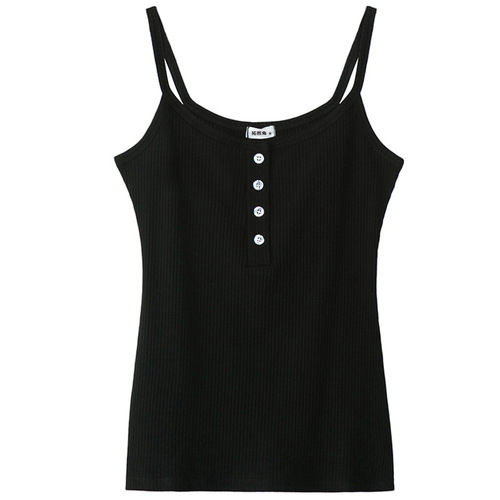 Cross-border short camisole buttoned vest for women summer 2024 new solid color fashionable inner bottoming top