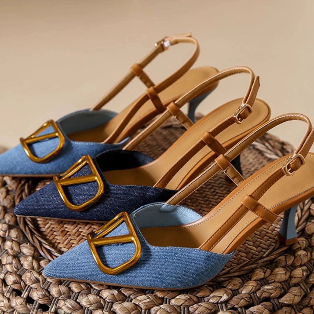 Ретро стиль: неглубокие туфли на высоком каблуке 2025, новые летние французские туфли-лодочки с острым носком, джинсовые босоножки на шпильке для женщин