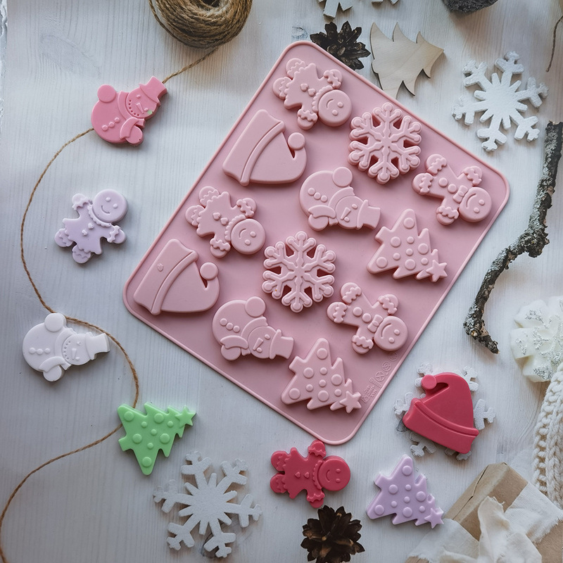 6個セット クリスマス雪だるまシリコンモールド 漫画風DIYアイスクリームゼリープリンケーキ型 石鹸/レジン/石膏型|undefined