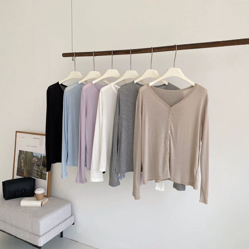 Tencel Acetate Knit Cardigan for Women, Spring and Summer, Wool Skin-Friendly Lyocell Jacket with Buttons, Sun-Protective, Long-Sleeve, Thin Top Tencel Acetate Knit Cardigan for Women, Spring and Summer, Wool Skin-Friendly Lyocell Jacket with Buttons, Sun-Protective, Long-Sleeve, Thin Top
