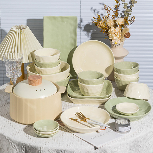 Cream style tableware and dishes set household ceramic bowls and plates housewarming gift  new high-value tableware