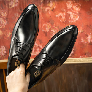 [Refreshing Jue Er Dao Sellers - Source Factory] Korean Style Business Men's Shoes, Pointed Toe Lace-Up Formal Leather Shoes, Wedding Shoes