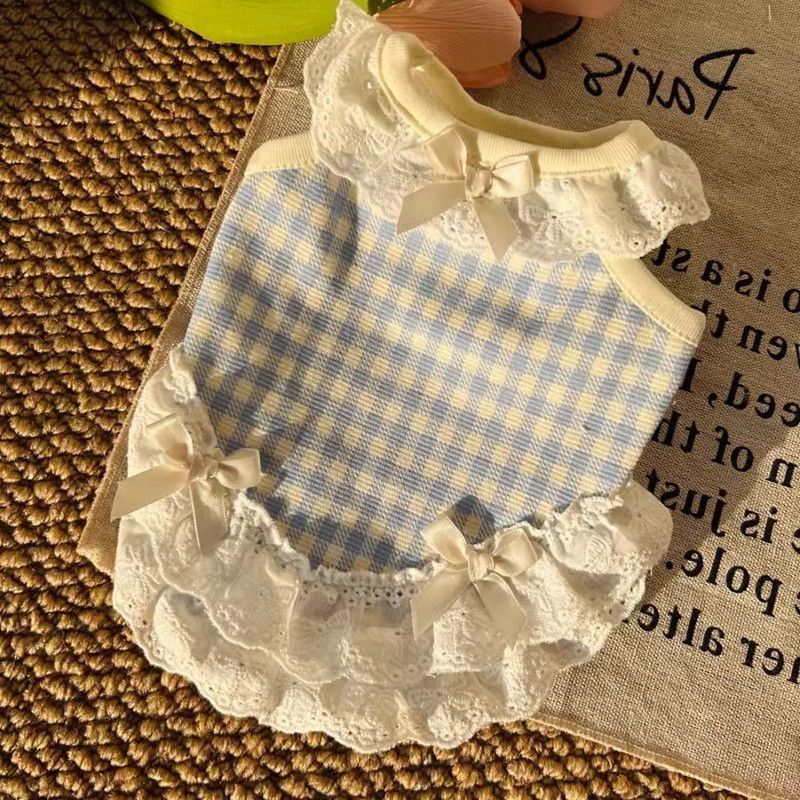 宠物狗狗猫咪衣服夏季薄款小型幼犬泰迪比熊约克夏蝴蝶结花边背心|undefined