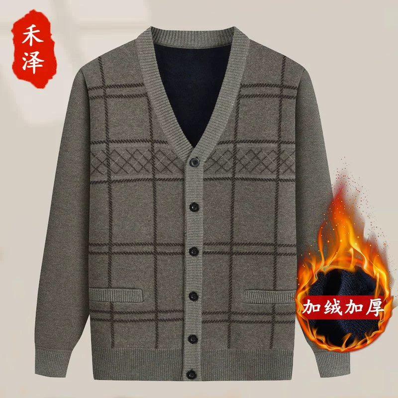 Осенне-зимний теплый свитер для папы Пальто Трикотаж для 60-летней давности Одежда на флисовой подкладке Зимний кардиган для мужского дедушки
