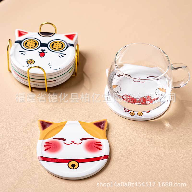 アマゾンの新型日本式猫頭シリーズ陶磁器コースター断熱吸水マット