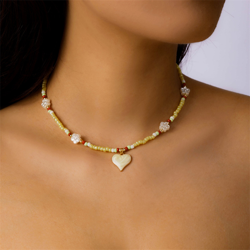 10g Weight Alloy Pendant Material Pendant Necklace Classification Seed Bead Chain Material Beaded Chain Chain Type 1 Piece Quantity Holiday, Daily Occasion Alloy, Seed Bead Material Flower Pattern All Seasons Season Women's Gender Vacation, Classic Style Style Vacation Classic Style Flower Alloy Seed Bead Beaded Chain Beaded Necklaces Wholesale 2