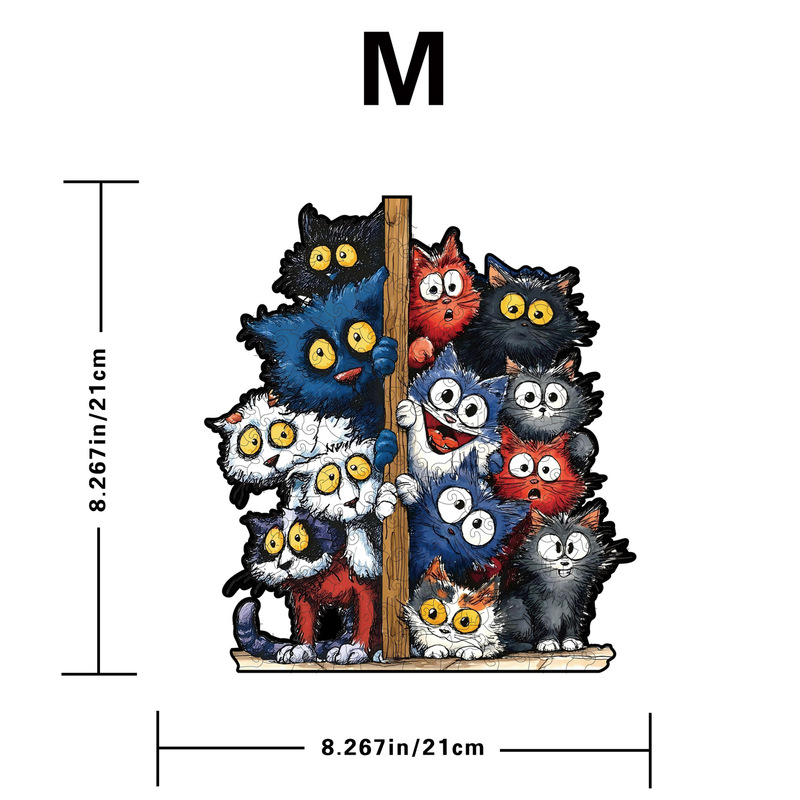 新款跨境猫咪木制拼图，不规则异形木制拼图 谜题 礼物 解压游戏|undefined