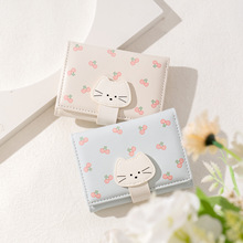 黛妮 韩版新款卡通可爱樱桃猫咪搭扣三折小巧女生短款学生钱包女