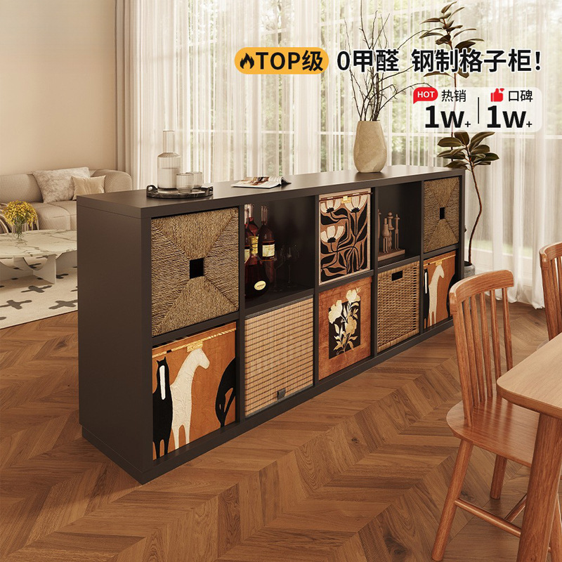 Steel Free Combination Cream Storage Cabinet Children's Bookshelf Floor Storage Cabinet Kalek Grid Cabinet Other None