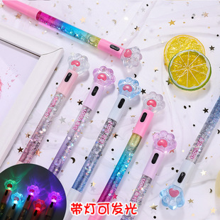 Creative Quicksand Gel Pen Cute Cartoon Girl Heart Glowing Cat Claw Douyin Internet Celebrity Signature Pen Office Stationery