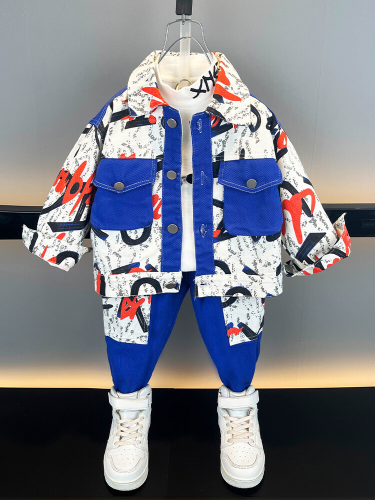 Farbige Arbeitskleidung für Jungen 2024 Frühling und Herbst Neues hübsches lässiges zweiteiliges Set für Kinderkleidung_voghion.com