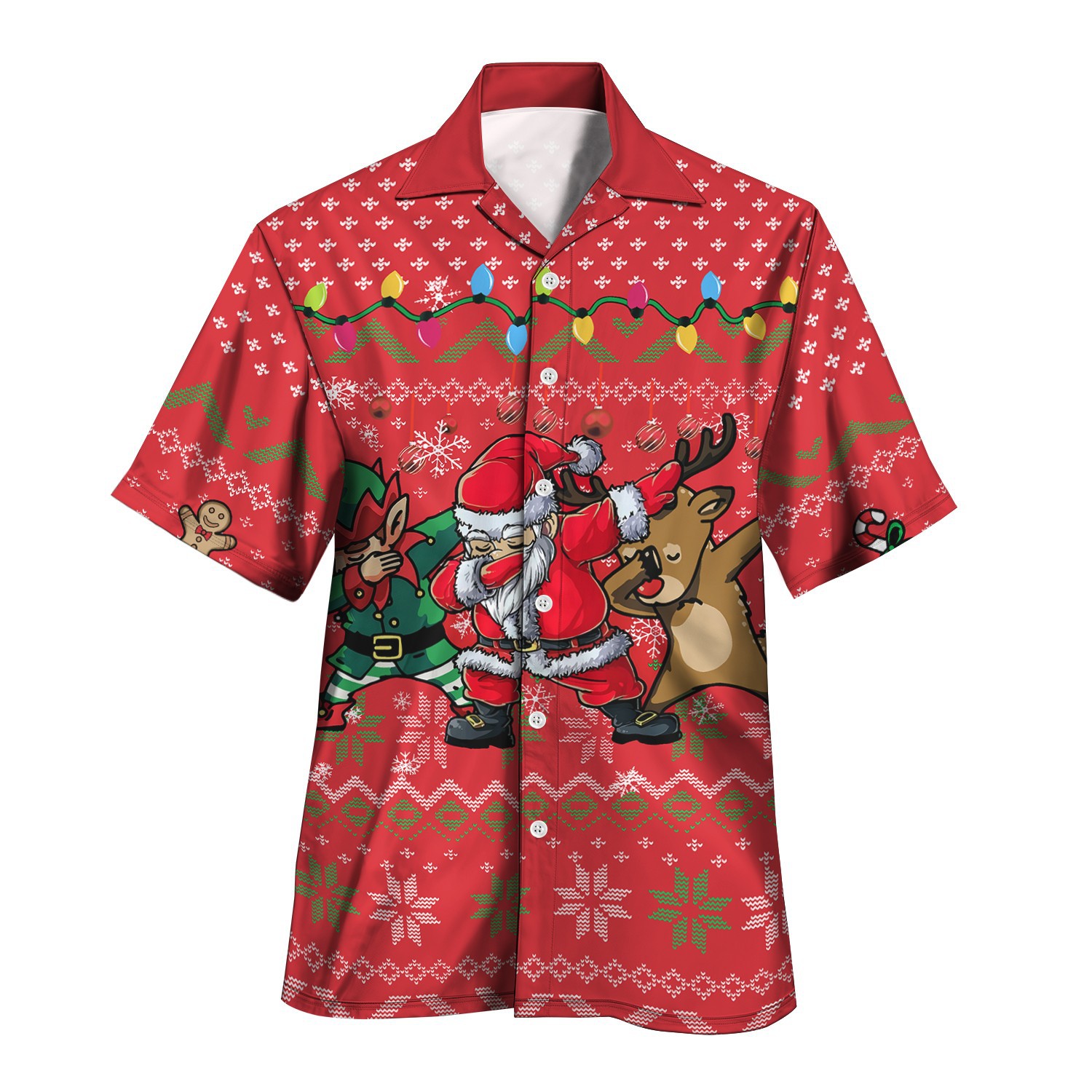 2025 nueva moda casual todo fósforo cómodo tendencia fresca Navidad cuello cubano camisa de manga corta MB34