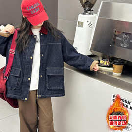 女童牛仔外套冬款加绒2025新款儿童洋气加厚女大童冬季上衣外套潮