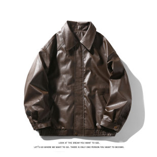 2025 New Autumn and Winter Men's Trendyy Loose American Retro Motorcycle Leather Jacket Large Size Casual Pu Leather Jacket