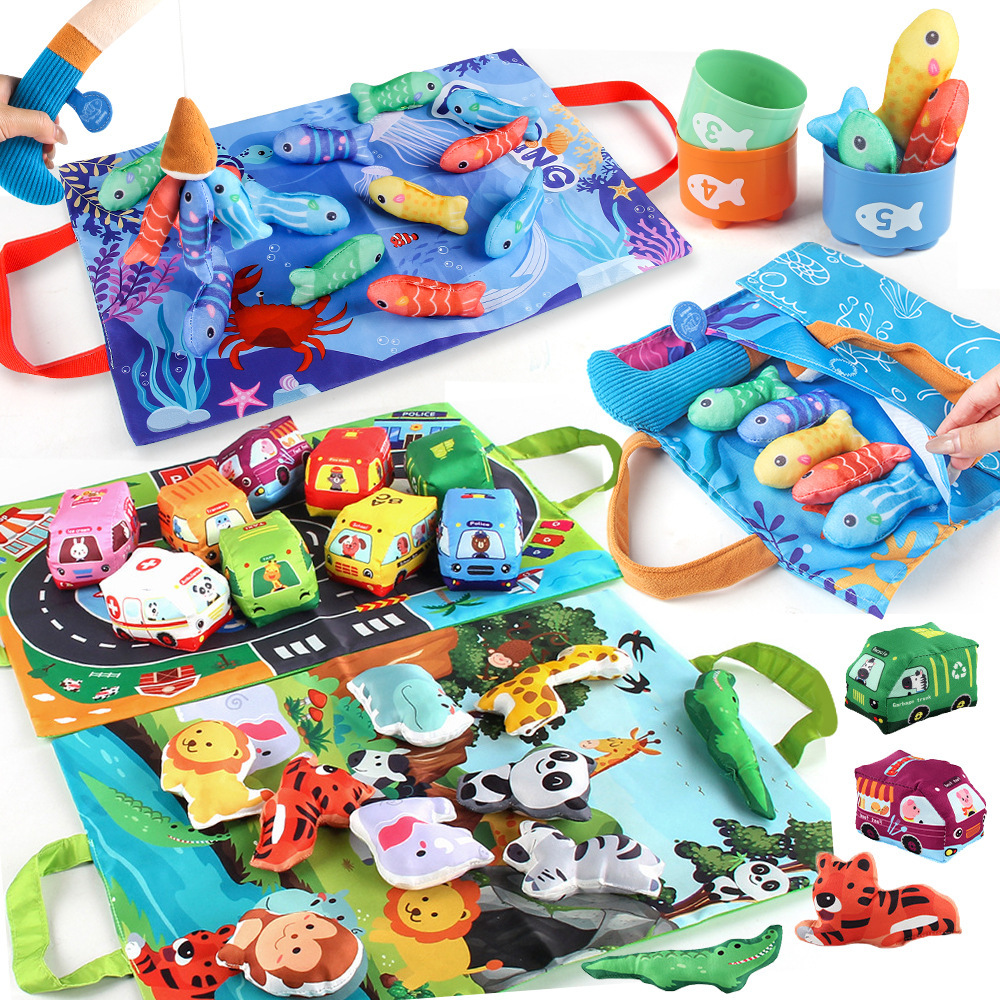 Transfronterizos Amazon juguetes para bebés con bolsa de almacenamiento alfombra de papel de pesca juego juguetes para bebés
