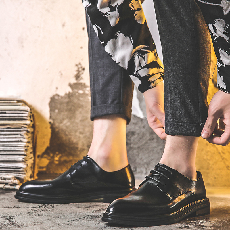 Black pointed-toe leather shoes for men, business casual laced shoes, one-piece dropshipping men's shoes wholesale 3017