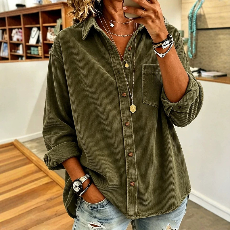 2025 European and American Cross-Border Autumn and Winter New Style Lapel Long-Sleeved Corduroy Casual Loose Single-Breasted Shirt Top 2025 European and American Cross-Border Autumn and Winter New Style Lapel Long-Sleeved Corduroy Casual Loose Single-Breasted Shirt Top