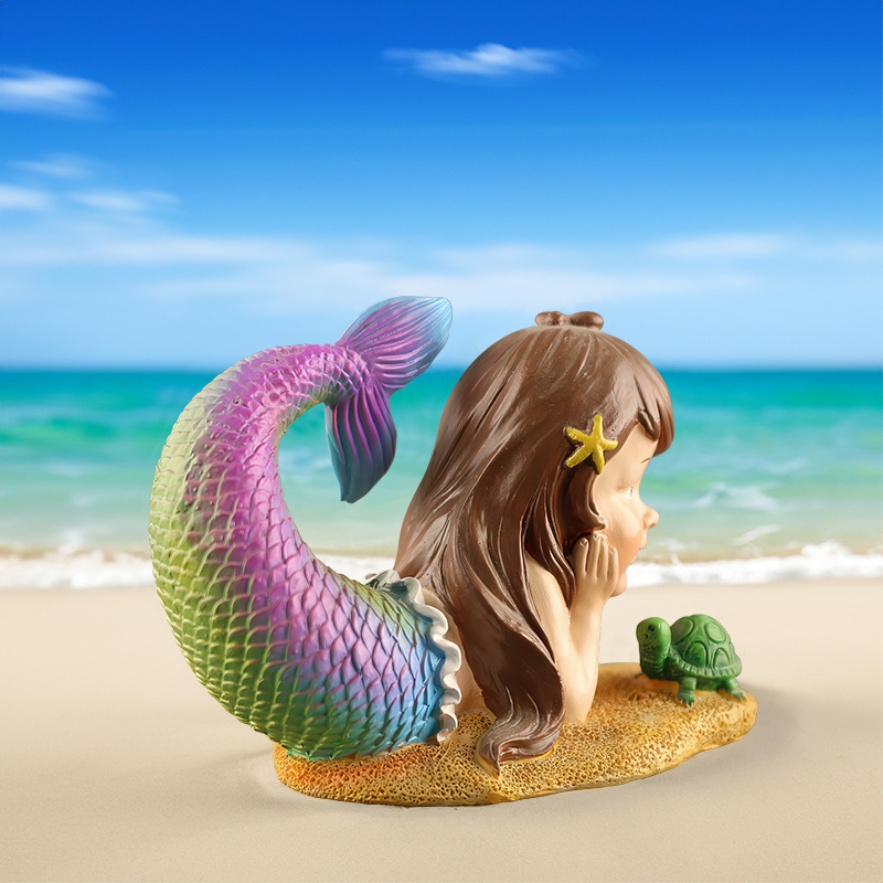  New Product Cartoon Cute Mermaid Resin Ornaments Garden Home Living Room Desktop Decoration Small Holiday Gift