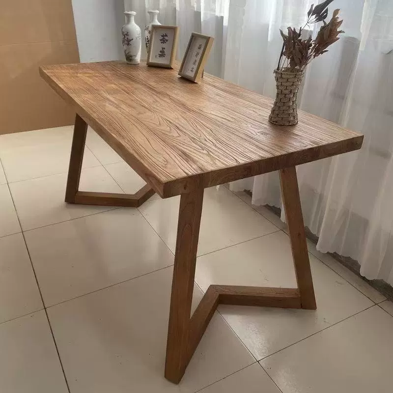 老榆木茶桌实木大板桌家用长条桌原木吧台板餐桌简约办公桌长条桌