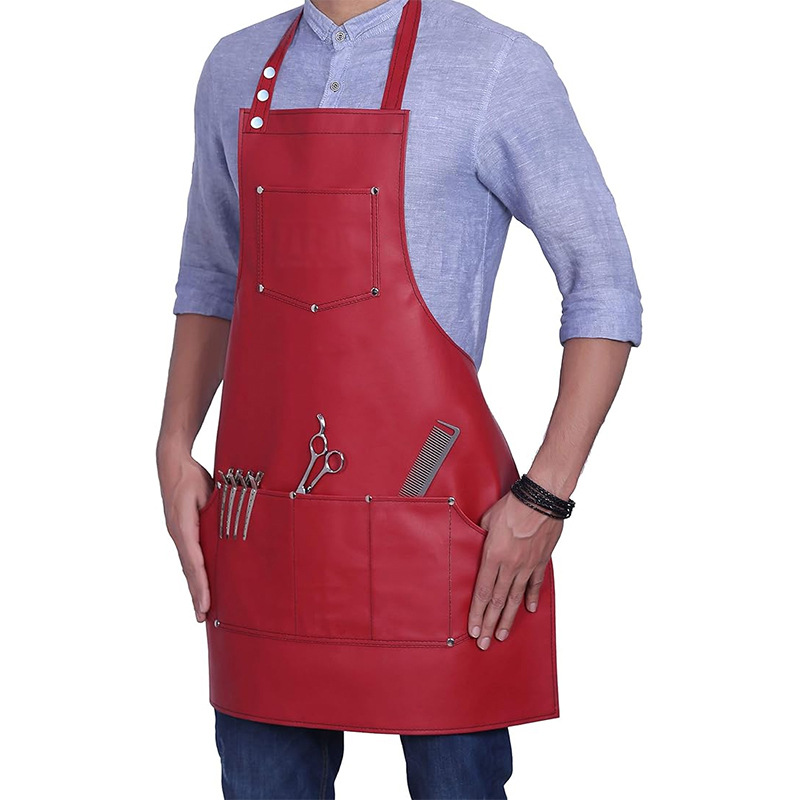 Delantal de cuero con cuello halter, impermeable y resistente al aceite, para catering, cocina, mariscos, estilo europeo y americano, delantal de trabajo de PU, hecho a medida, de Amazon.