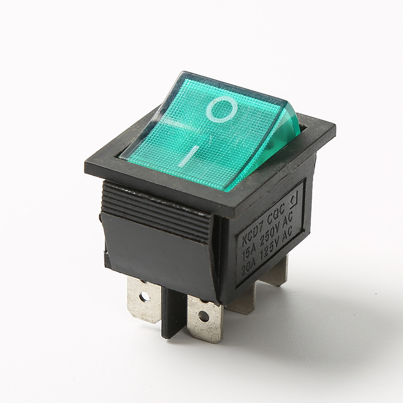 船型翘板按压开关KCD4方形带红绿灯两档6孔脚带隔板侧面带卡位
