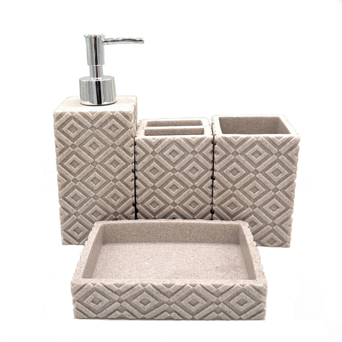 Kit de baño de resina de arena y grava de imitación de estilo europeo baño de arena y grava juego de cuatro piezas decoración de baño con textura taza