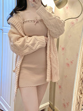 日系甜美辣妹针织套装女慵懒风宽松外套吊带连衣裙秋冬穿搭两件套