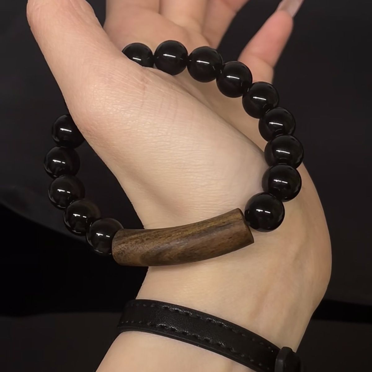 天然黑曜石手链男女款新中式木质文玩转运手串