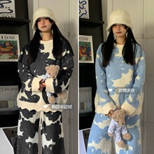 小众高级设计感半边绒睡衣女冬季2025新款大码家居服毛绒针织套装
