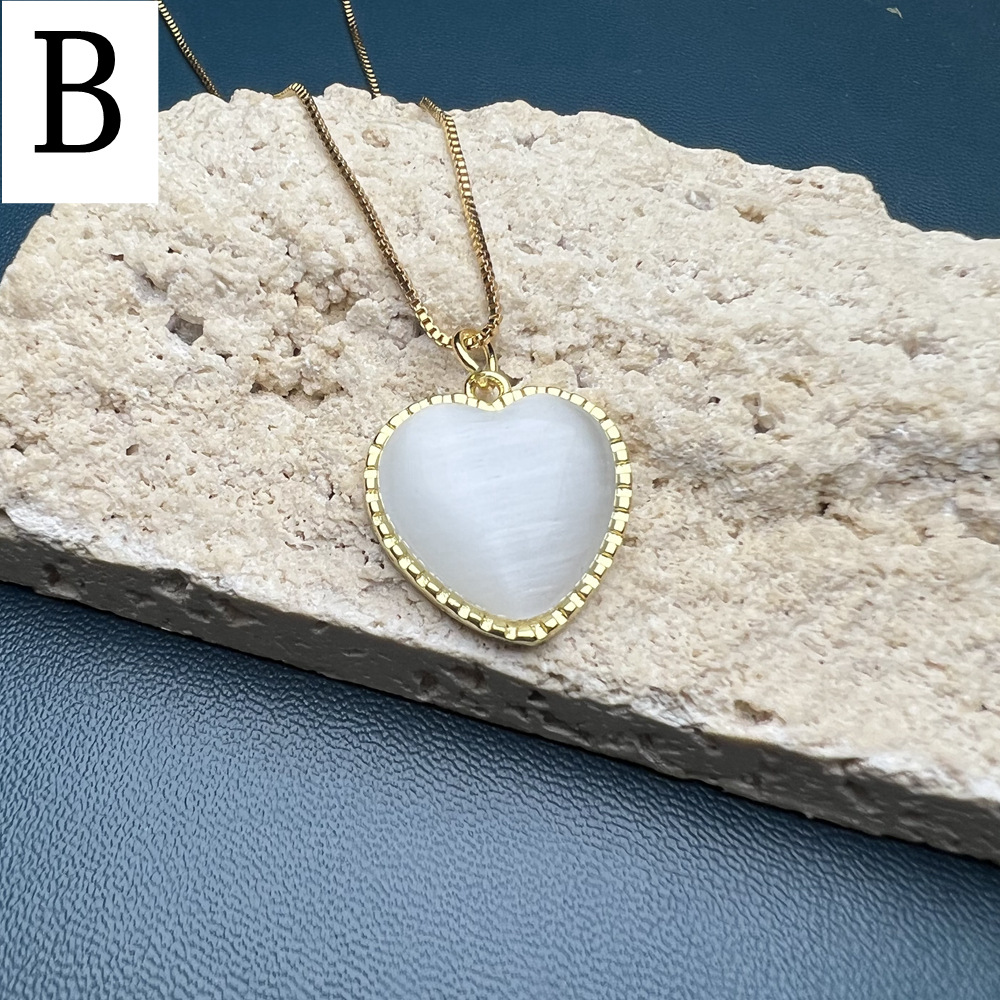 Simple Style Pentagram Heart Shape Copper Plating Inlay Opal Shell Zircon Pendant Necklace 1 Piece