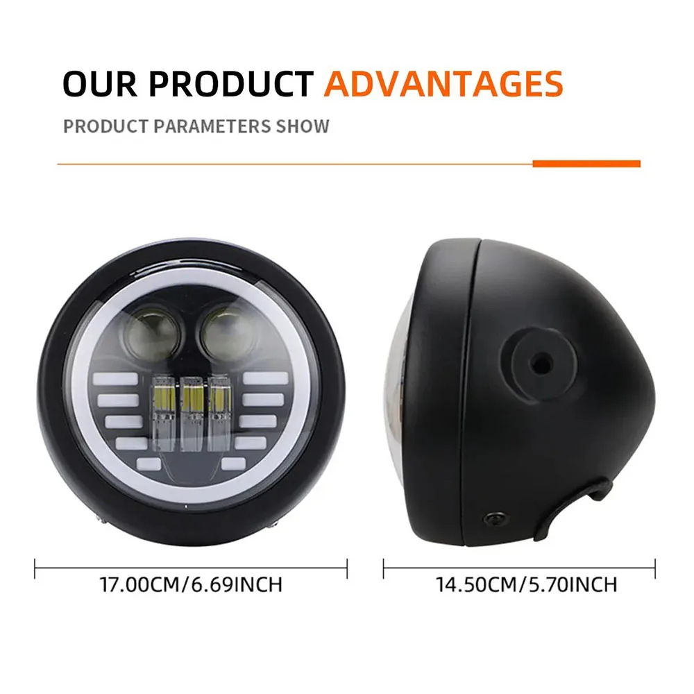 Motorcycle modification dual-headlight for foreign trade, off-road riding, 12V universal retro LED headlight with bracket