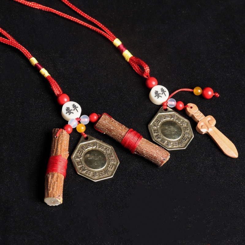 정통 복숭아 나무 가지 펜던트 순수 구리 Bagua 거울 문 아기 우는 남자와 여자 안전한 생활 년과 밤 도로