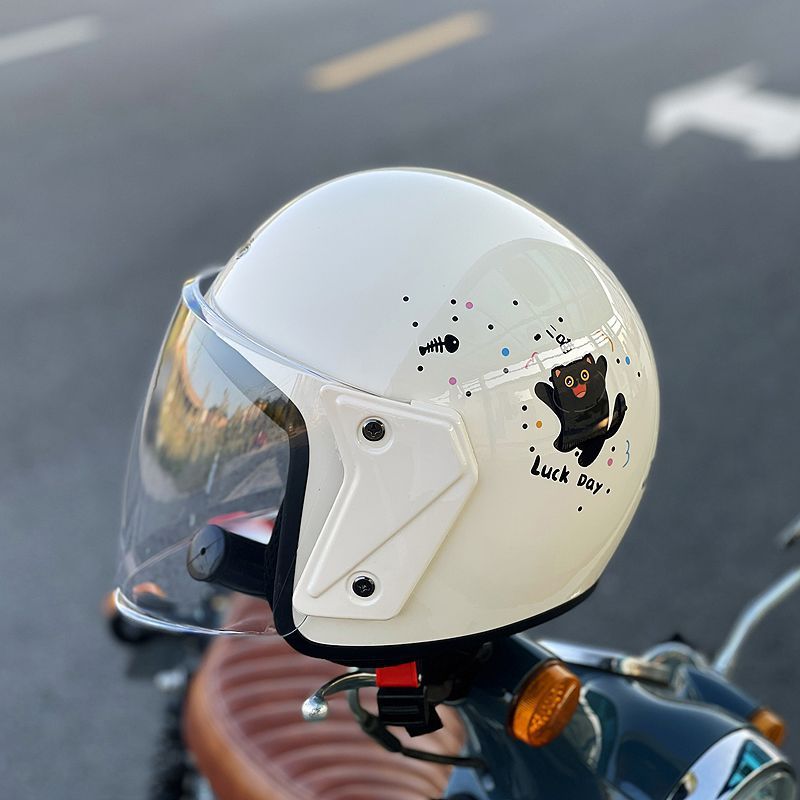 Motuoche 3C Certified Electric Motorcycle Helmet Scooter Warm Half Helmet (Auto Parts and Accessories) - single-lens-transparent-long-lens-101little-black-cat-3c-certified