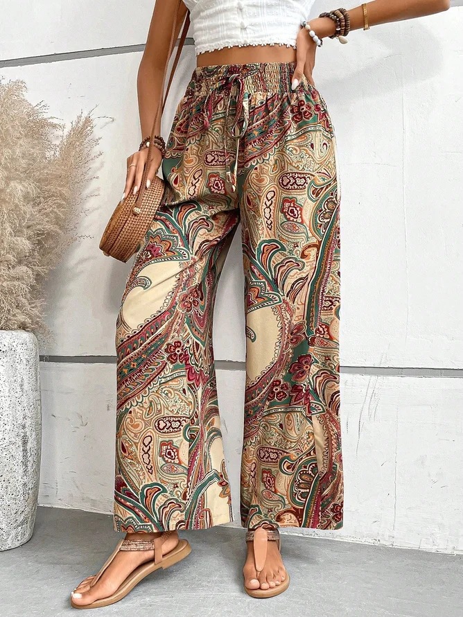 Women's Holiday Daily Beach Vacation Cashew Nuts Full Length Printing Belt Casual Pants display picture 4