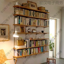 墙上书架客厅一字隔板AA柱置物架红橡木榉木挂墙悬空书桌一体
