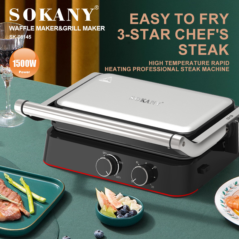 Foreign Trade Sokany08145 Grill with Replaceable Plate 2in1 Waffle Machine Sandwich Bread Machine Grill Maker