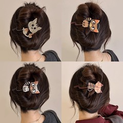 可愛い猫のツイストクリップ 女性用 2025年新作 高級感 ヘアクリップ 後頭部用 グラブクリップ ヘアピン ヘアアクセサリー
