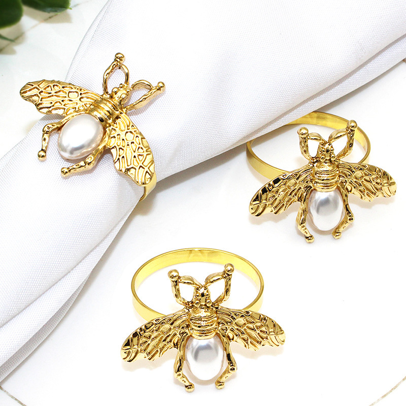 Explosions hotel tableware golden bee napkin ring bumblebee napkin buckle pearl napkin ring manufacturers wholesale