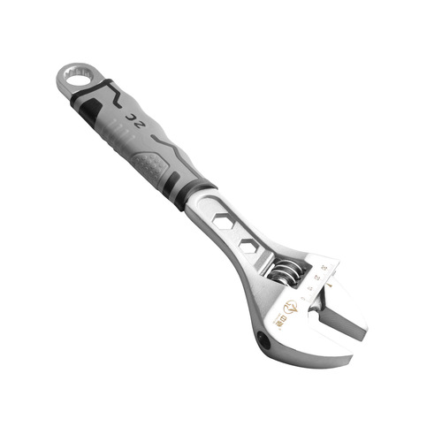 Pearl Nickel Live Mouth Wrench, Tubular Live Two-in-One Wide Open Bathroom Wrench, Plastic Handle Thickened Full Polished Adjustable Wrench