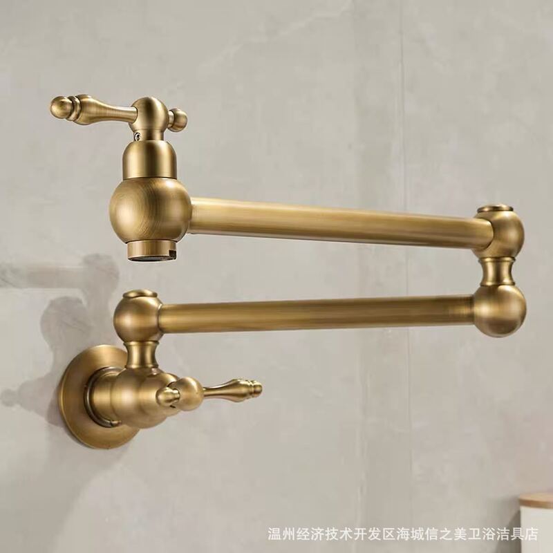 All-copper retro kitchen faucet, wall-mounted, foldable, retractable, suitable for washbasins, sinks, and stovetops, with a rotating design and antique finish All-copper retro kitchen faucet, wall-mounted, foldable, retractable, suitable for washbasins, sinks, and stovetops, with a rotating design and antique finish