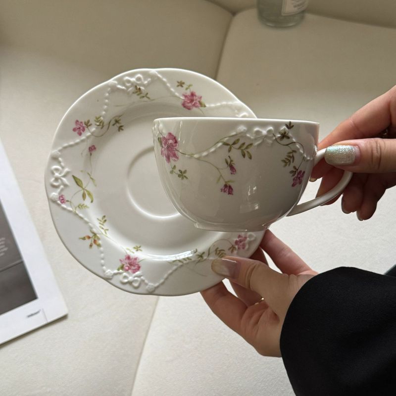 法式在逃公主绝美浮雕花卉陶瓷盘碗甜品盘汤盘餐具套装 现货批发|undefined