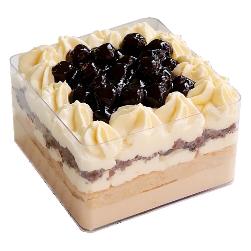 Caja de tiramisú PS embalaje caja dura con tapa 450ml almacenamiento cuadrado transparente galleta mousse caja de la torta