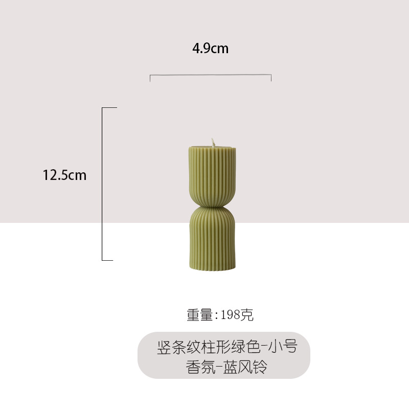 Exclusiva transfronteriza para velas de aromaterapia cilíndrica a rayas, adornos decorativos blancos y verdes, recuerdos, venta al por mayor, estilo caliente, hecho a mano