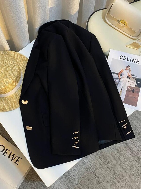 High-End Design Black Suit Jacket for Women, New Spring Style, Simple, Fashionable and Versatile Suit This Year